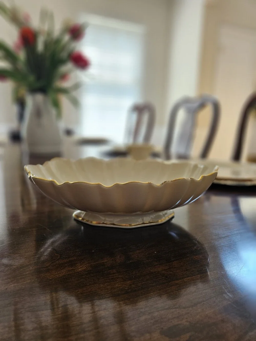Elegant Lenox Symphony Sculptured Centerpiece Bowl Cream with Gold Trim